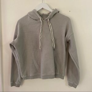 Aerie grey / sage / light blue ribbed knit hooded sweatshirt